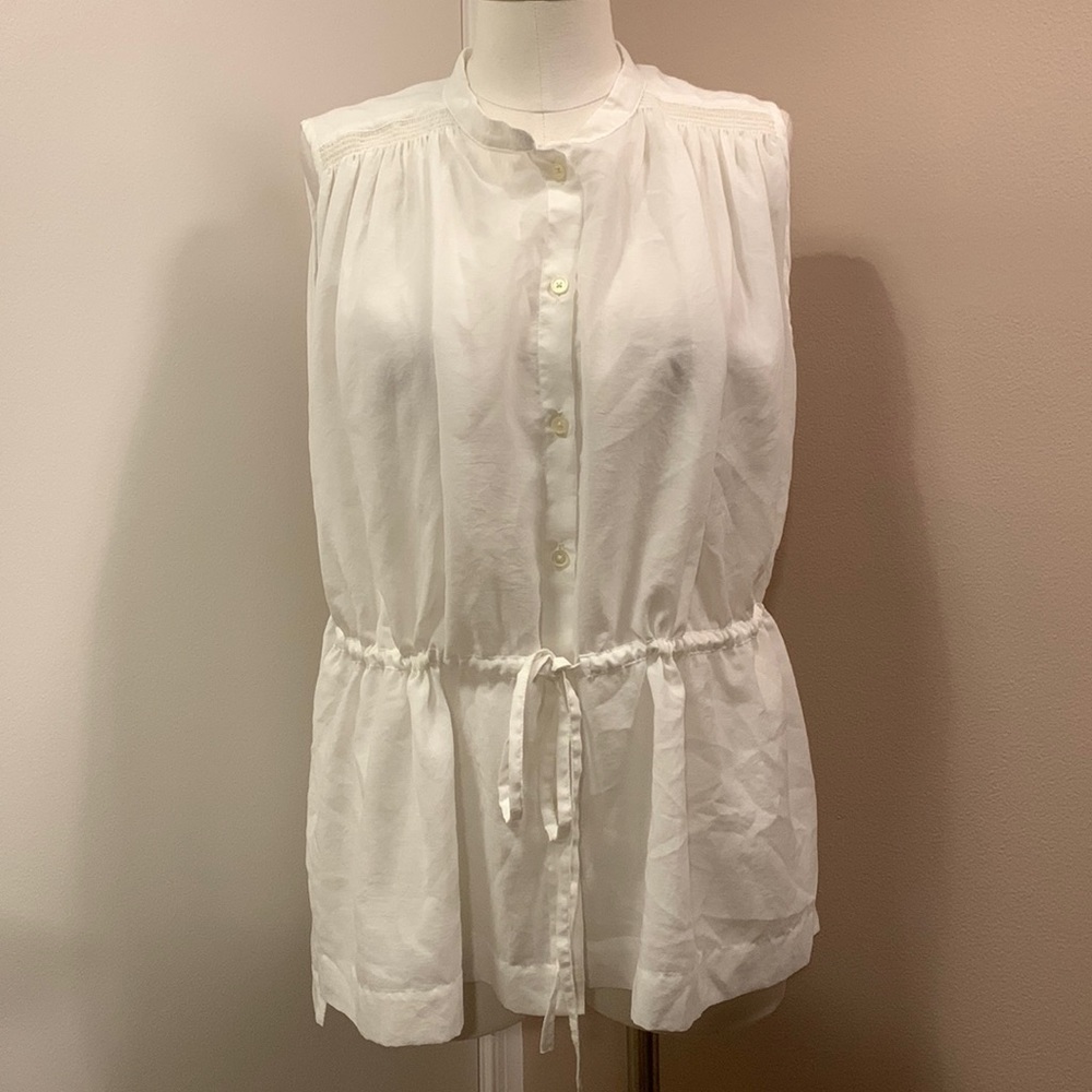 Banana Republic Women’s White Drawstring Loose Top- semi sheer cottage size M